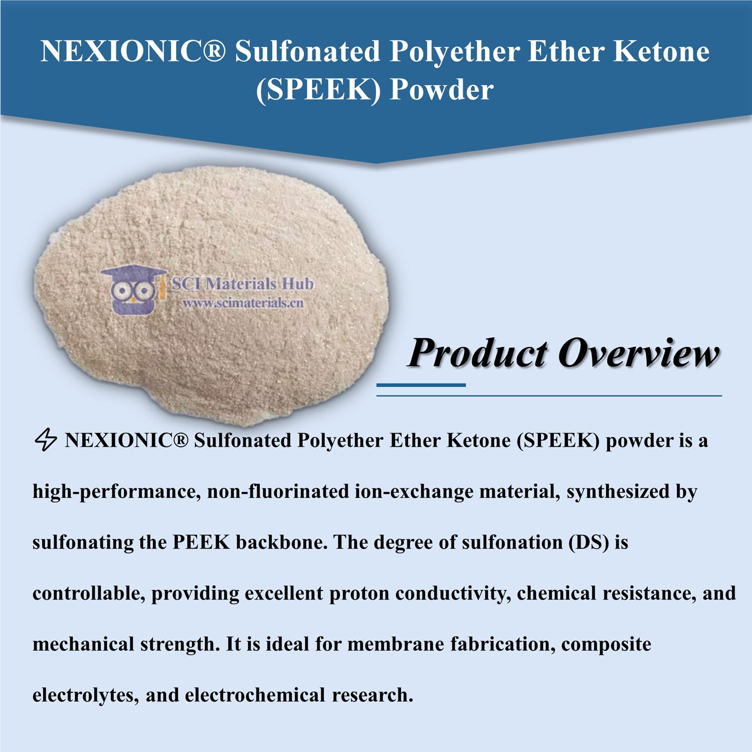 Generic Sulfonated Polyether Ether Ketone (SPEEK) Powder for Electrochemical Research (DS=70%_500g)