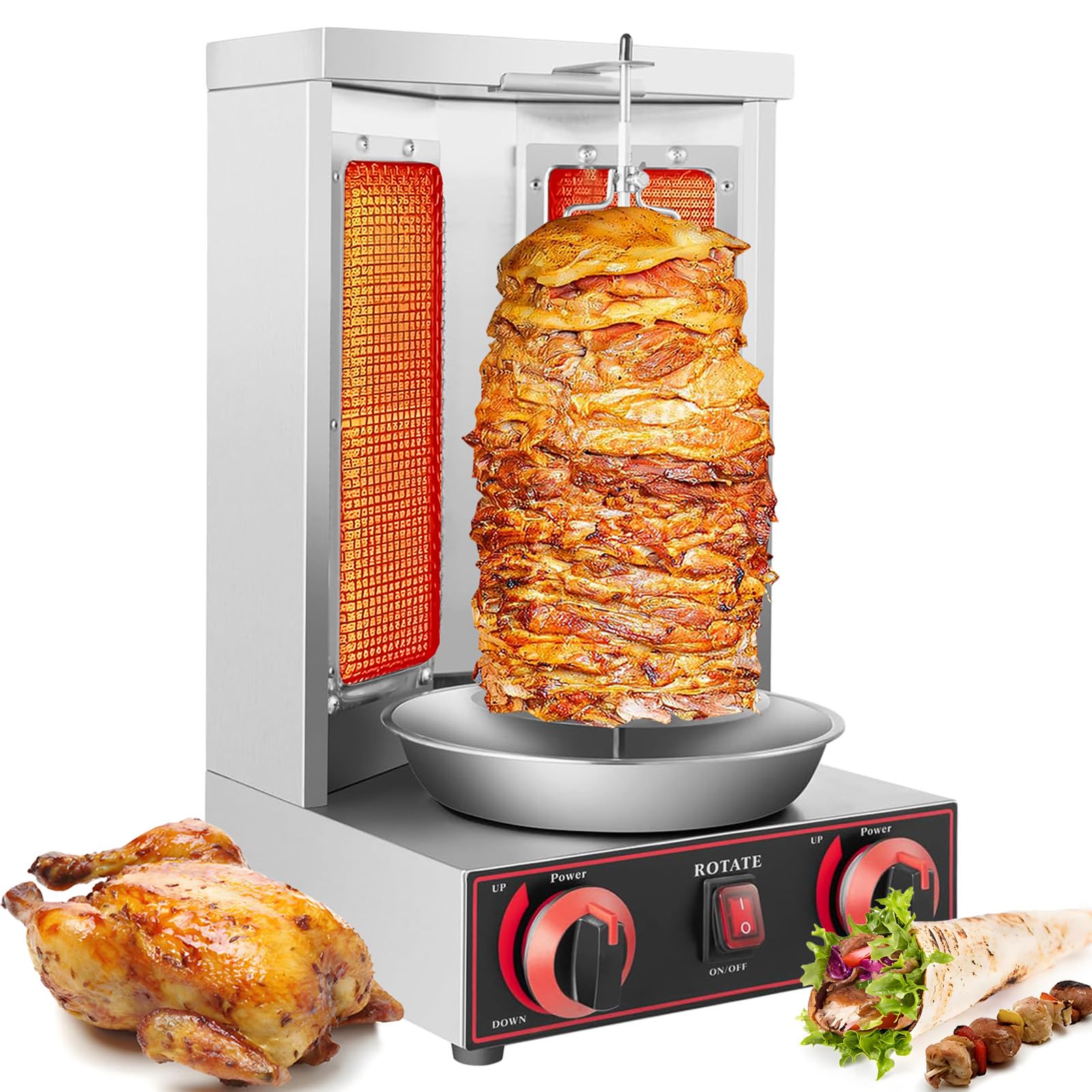 Asador Giratorio, Parrilla giratoria de Gas propano, Horno asador de Pollo, diseño de Calentamiento Vertical, Adecuado para Uso en cafeterías y restaurantes.