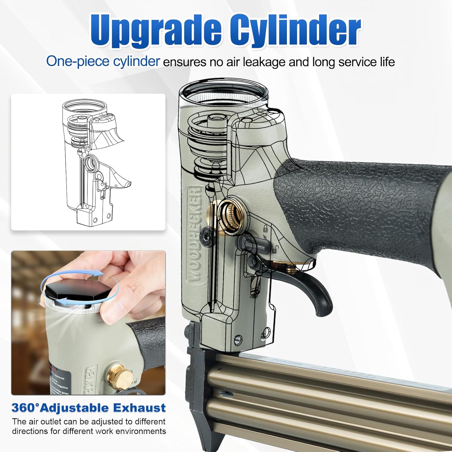 Woodpecker Pneumatic 18 Gauge 3/8" to 1-1/4" Continuous Firing Brad Nailer with 5,000 Brad Nails, Air Power Finish Nail Gun for Windows & Doors, Cabinets