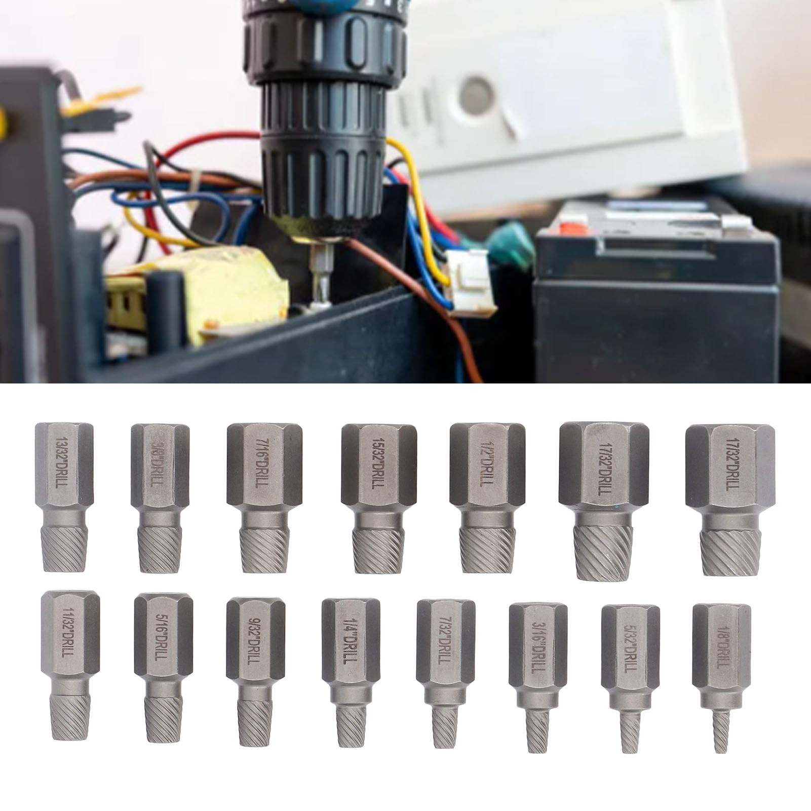 Juego de extractores tornillos dañados, 15 Uds., Extractor cabeza hexagonal, Kit removedor pernos multiestriados for quitar rotos