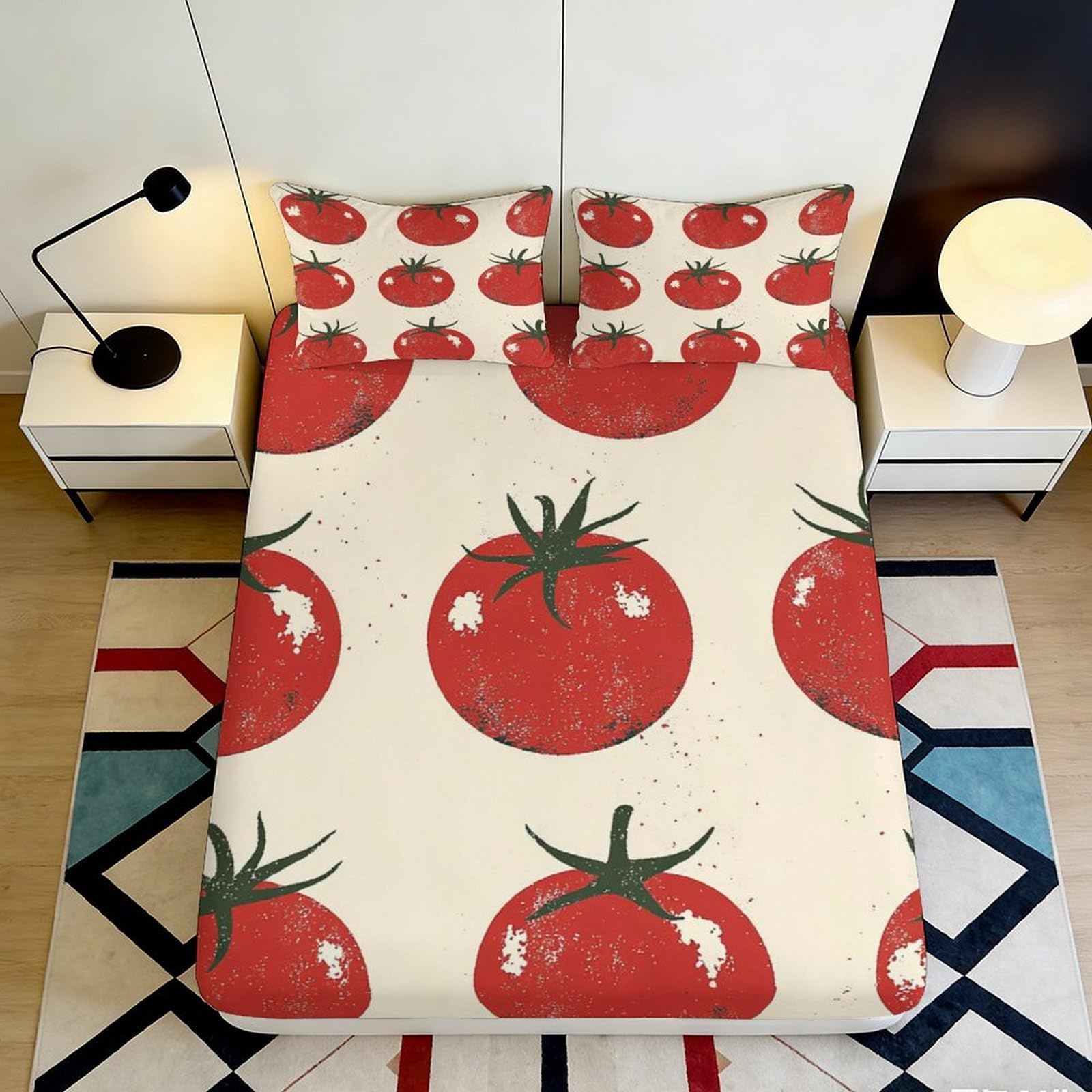 K1r3d9e5 Style-7 3D Printed Tomato Pattern Fitted Sheet Microfiber Soft Stylish Vegetable Theme Bed Cover For Bedroom Dorm Decor 90X200x25cm