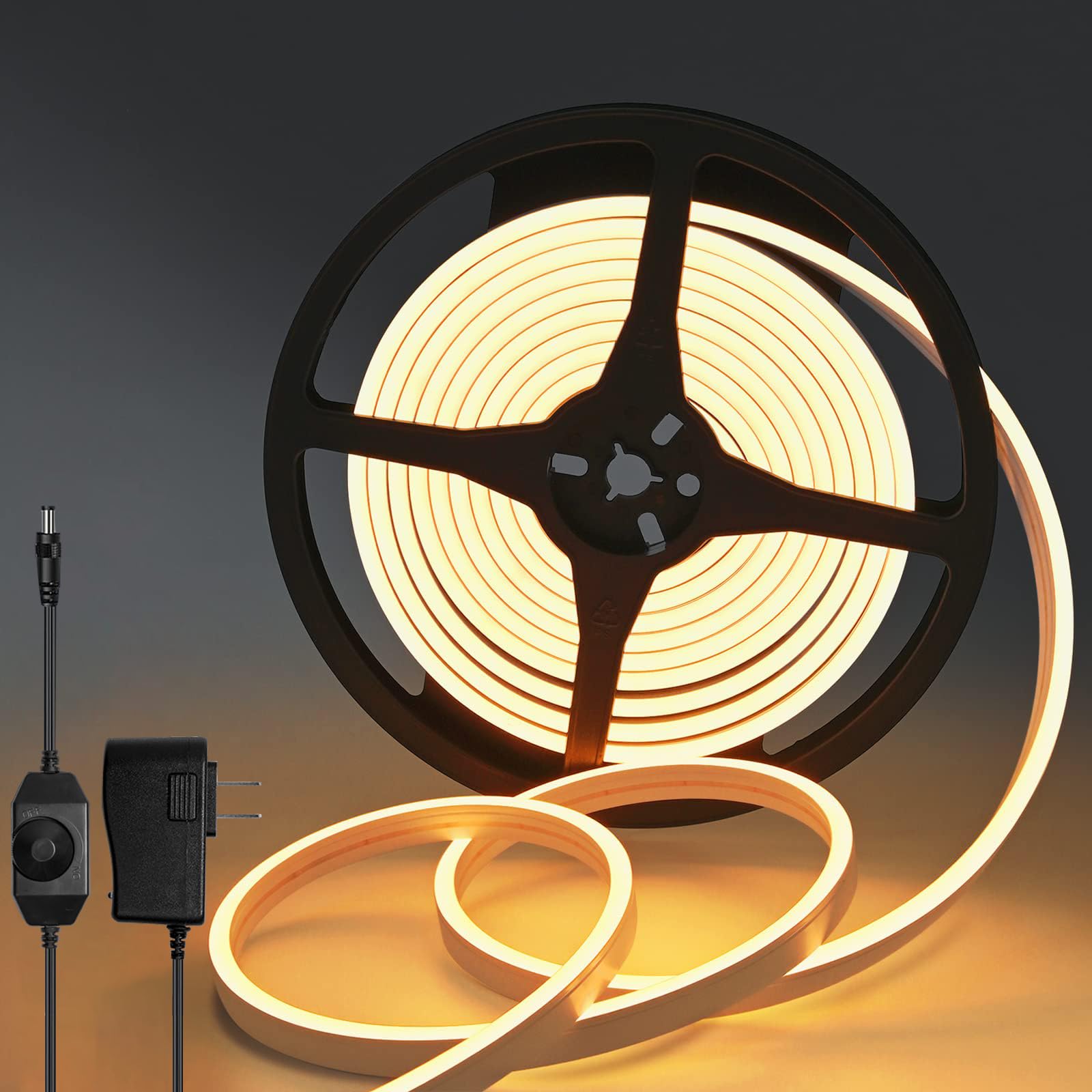 Neon LED Strip Light 5M- 12V Dimmable Silicone Warm White Led Lights Strip, IP67 Waterproof Strip Lights for Bedroom Garden Kitchen Indoor Deco [Energy Class F]