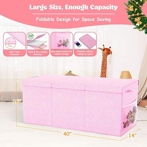 Miniatura 7 de Caja de juguetes extra grande para niños pequeños con tapas, organizador de almacenamiento de juguetes plegable y resistente, cajas contenedoras de