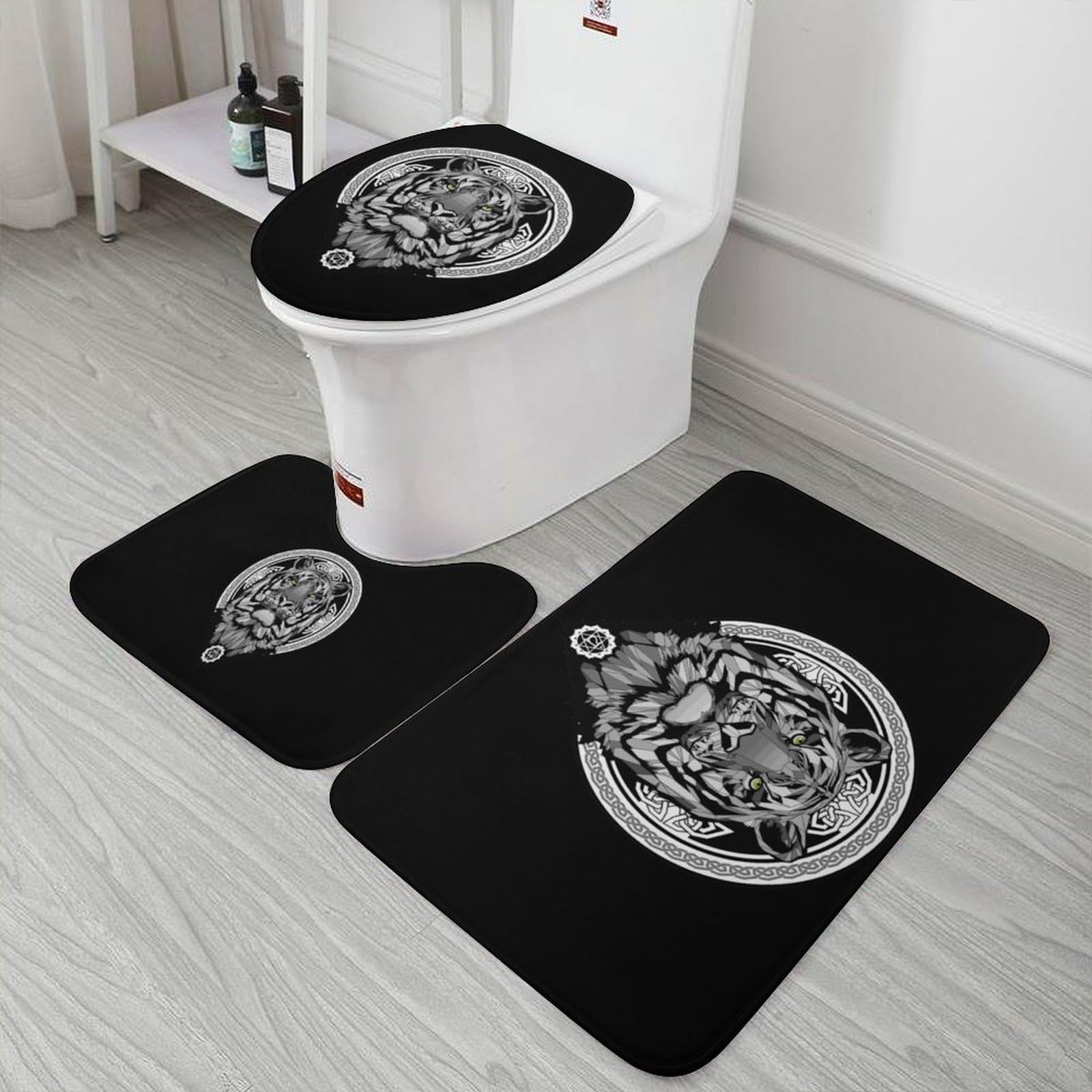 Amazon.co.jp: スリーピースマット トラの頭 かっこいい トイレマット