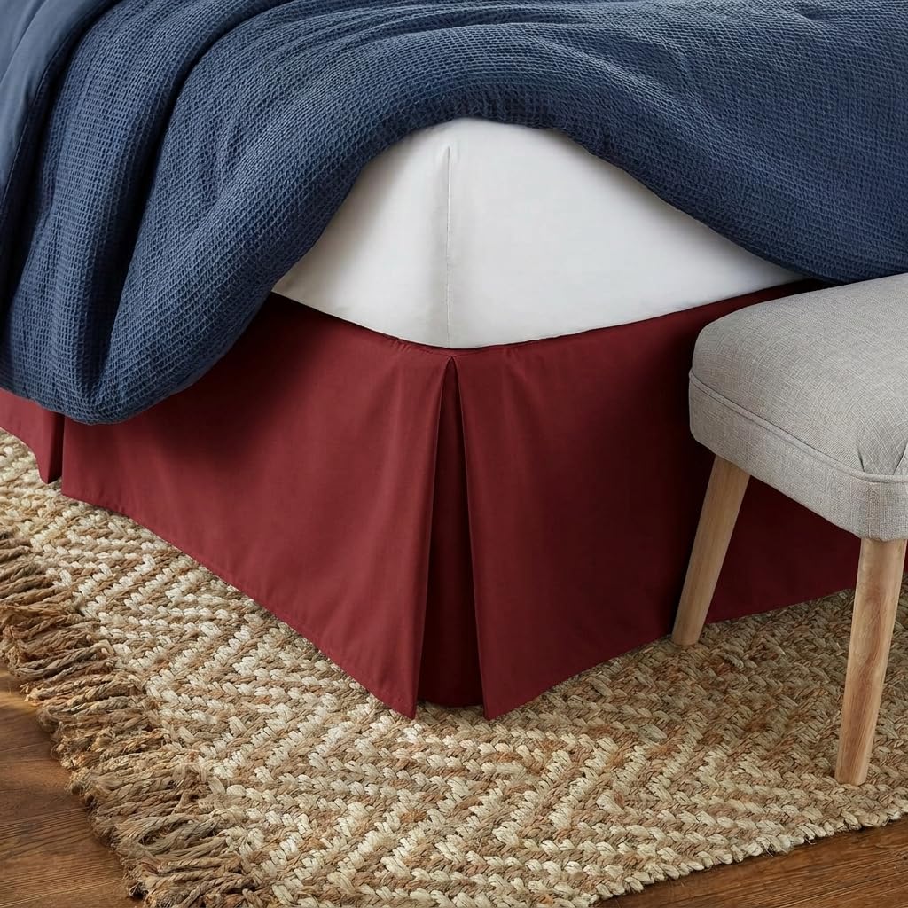Linen Market Pleated Bed Skirt Dust Ruffle, Microfiber, Burgundy, Queen