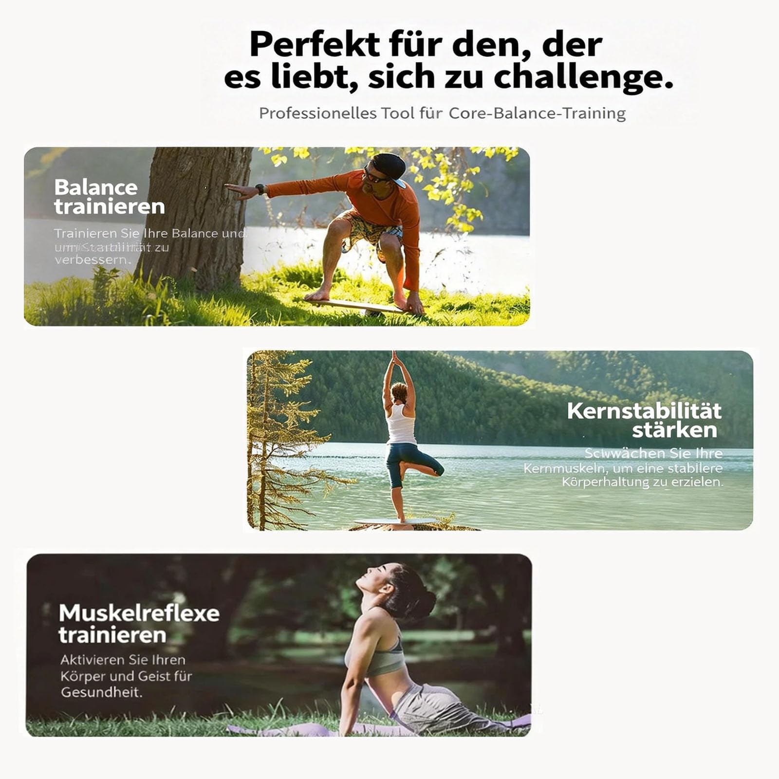 Balance Board aus Holz, Balancebrett mit Korkrolle, 8 Holzschichten, Trainingsgerät für Gleichgewicht und Koordination