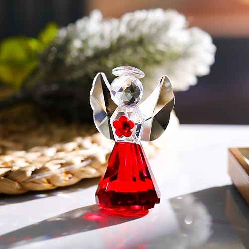 Miniatura 2 de YWHL Figuras de ángel de cristal, estatua de ángel guardián de cristal rojo para decoración del hogar, arte hecho a mano, regalos coleccionables