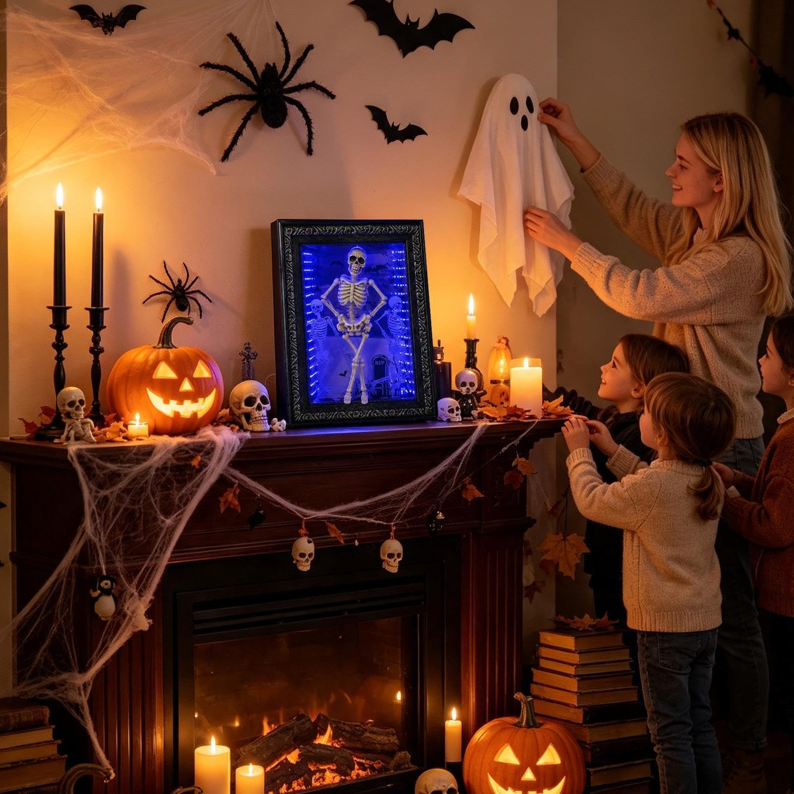 Cornice Scheletro Halloween Decorazioni da tavolo di Halloween con luce LED