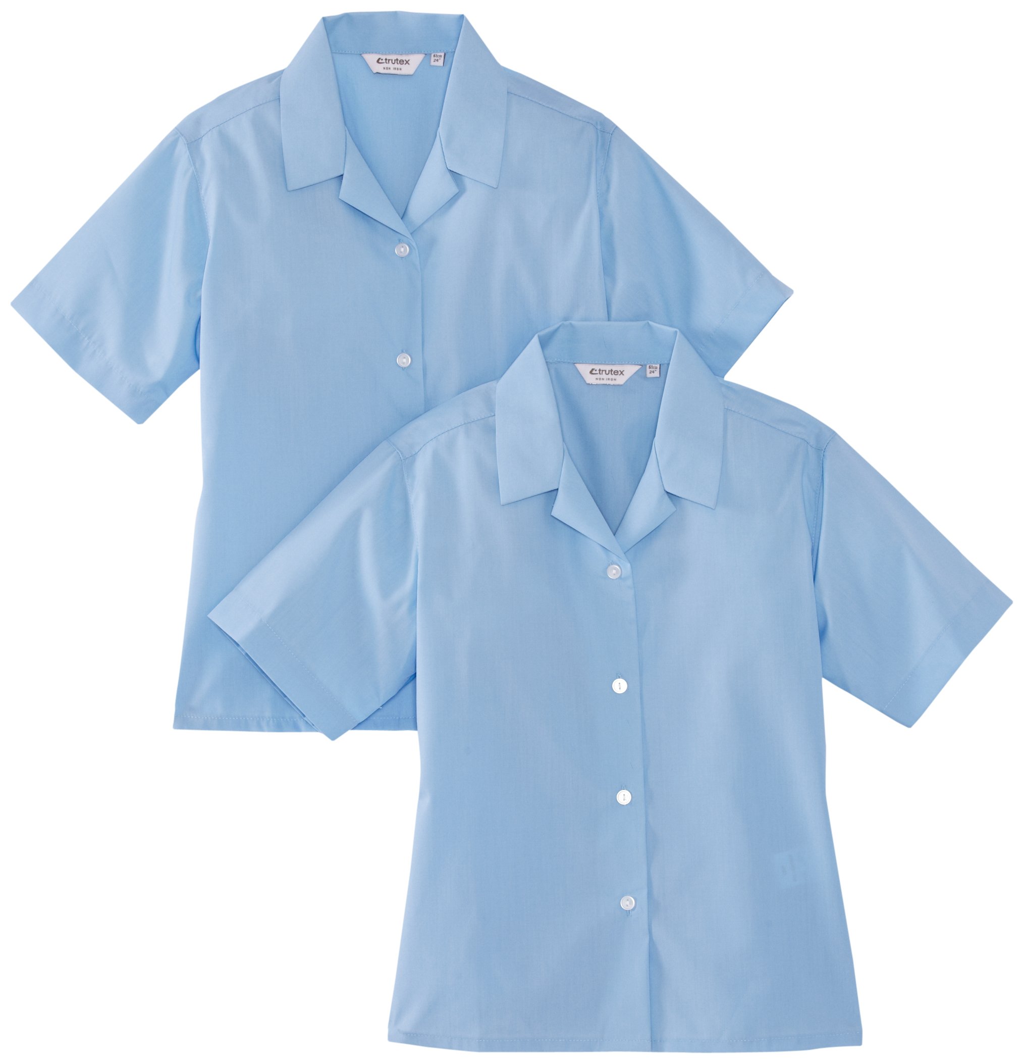 Trutex Girl's 2PK Short Sleeve Non-Iron Rever Blouse, Blue, 34 (Manufacturer Size: 34)