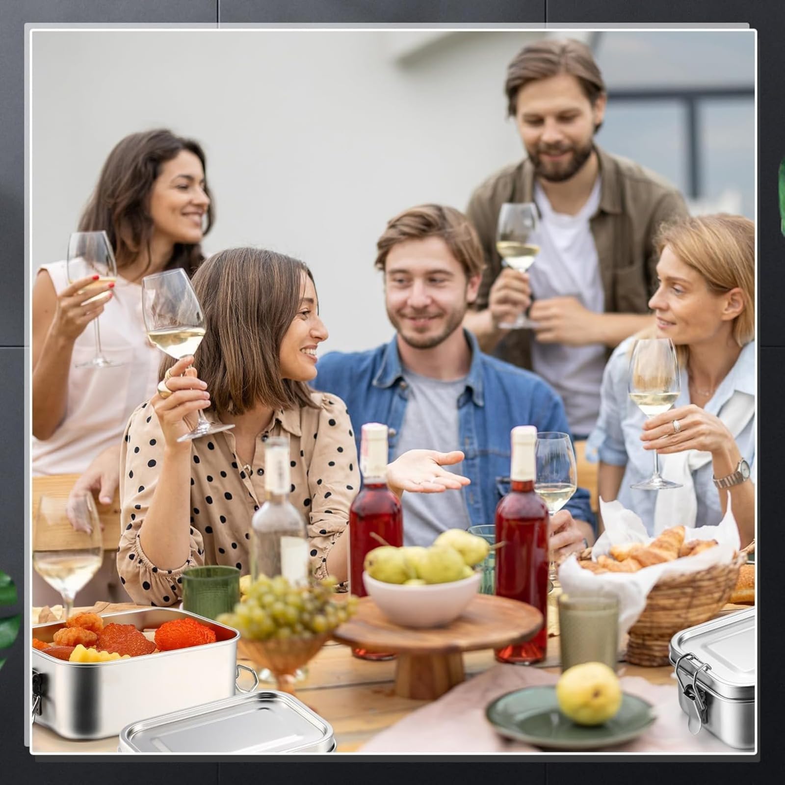 Set de 4 Fiambrera Acero Inoxidable, Contenedores de Almuerzo Reutilizables con Clips Bloqueables a Prueba de Fugas, Ideales para Trabajo, Escuela y Picnic (850ml)