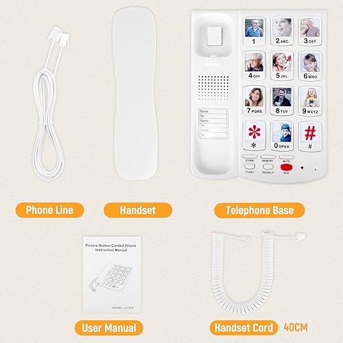 Miniatura 8 de Teléfono de botón grande para personas mayores, teléfonos fijos Uvital para personas mayores con 10 botones grandes de marcación de un solo toque,