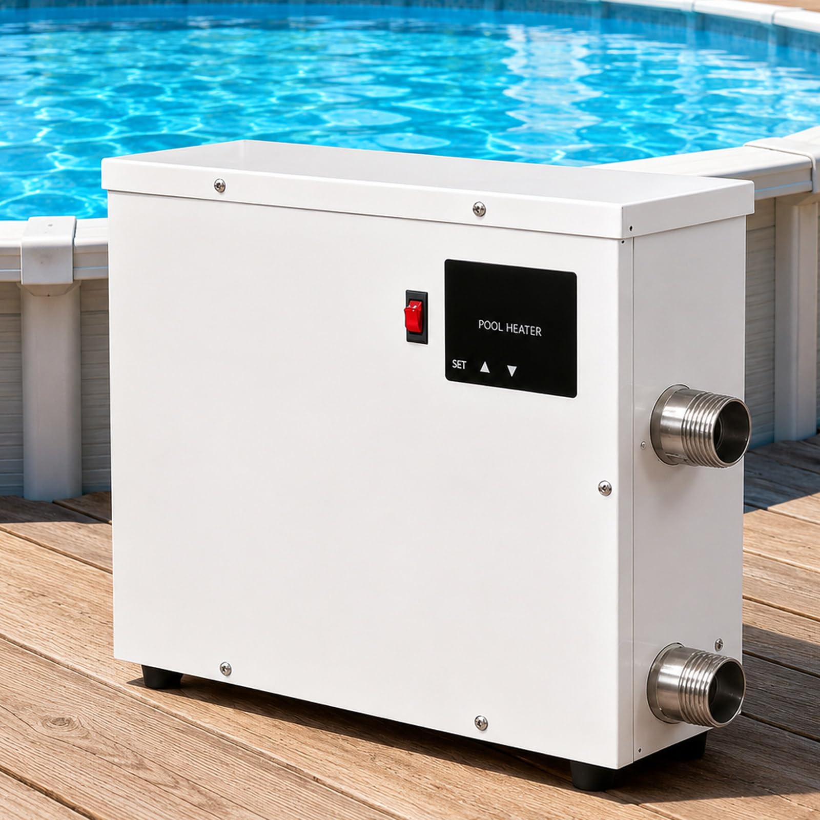 Riscaldatore Piscina Fuori Terra, Riscaldatore Elettrico 220V Con Termostato Touchscreen, Riscaldamento Automatico a Temperatura Costante per Piscina, Spa E Idromassaggio, Solo Acqua Dolce 5.5KW