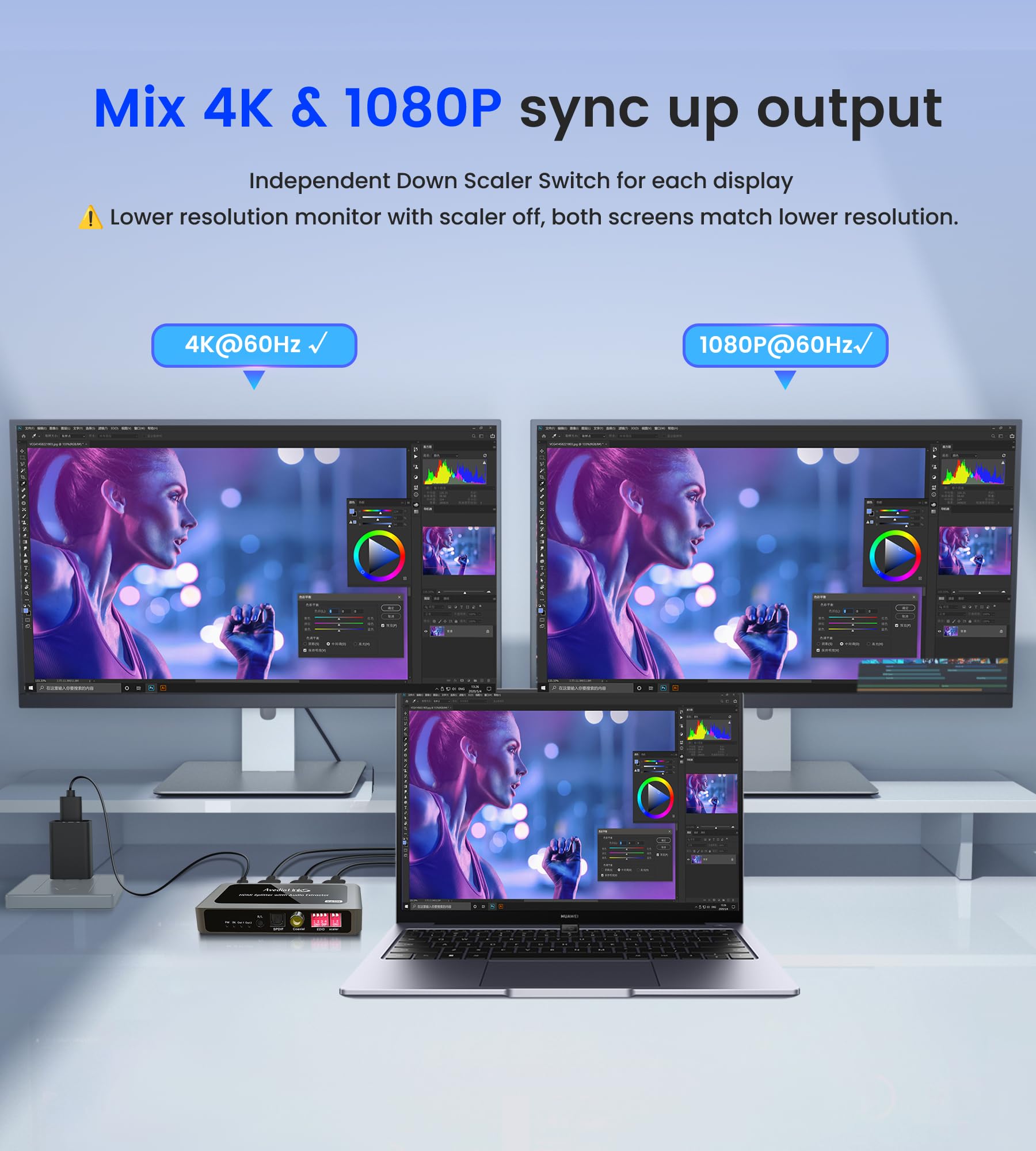 HDMI Audio Extractor 4K@60Hz Splitter 1 In 2 Out mit Audio Out, HDMI zu 2X hdmi + Toslink SPDIF + Koaxial + 3,5mm, unterstützt Dobly Atmos 7.1, DTS, HDCP 2.3, Down Scaler, ideal für TV, PS5, Soundbar