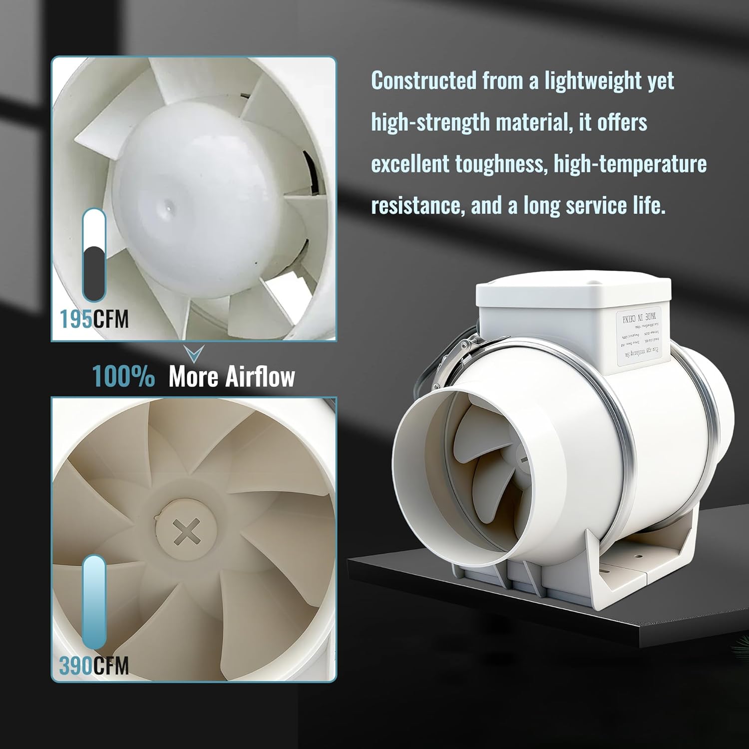 dreamdragon 6 Inch Inline Exhaust Duct Fan 70W 390 CFM Flow Ventilation System High Efficiency Air Fan For Duct Vent Bathroom, Kitchen, Hydroponics，Grow Tent