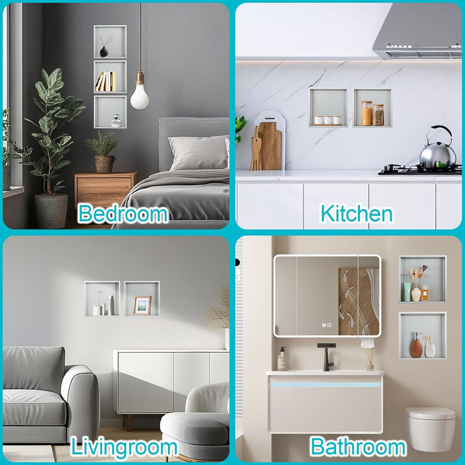 14"x14"x4" Stainless Steel Shower Niche No Tile Needed - Brushed Nickel Bathroom Wall Niche Insert, Recessed Waterproof Shelf for Drywall/Tile Showers