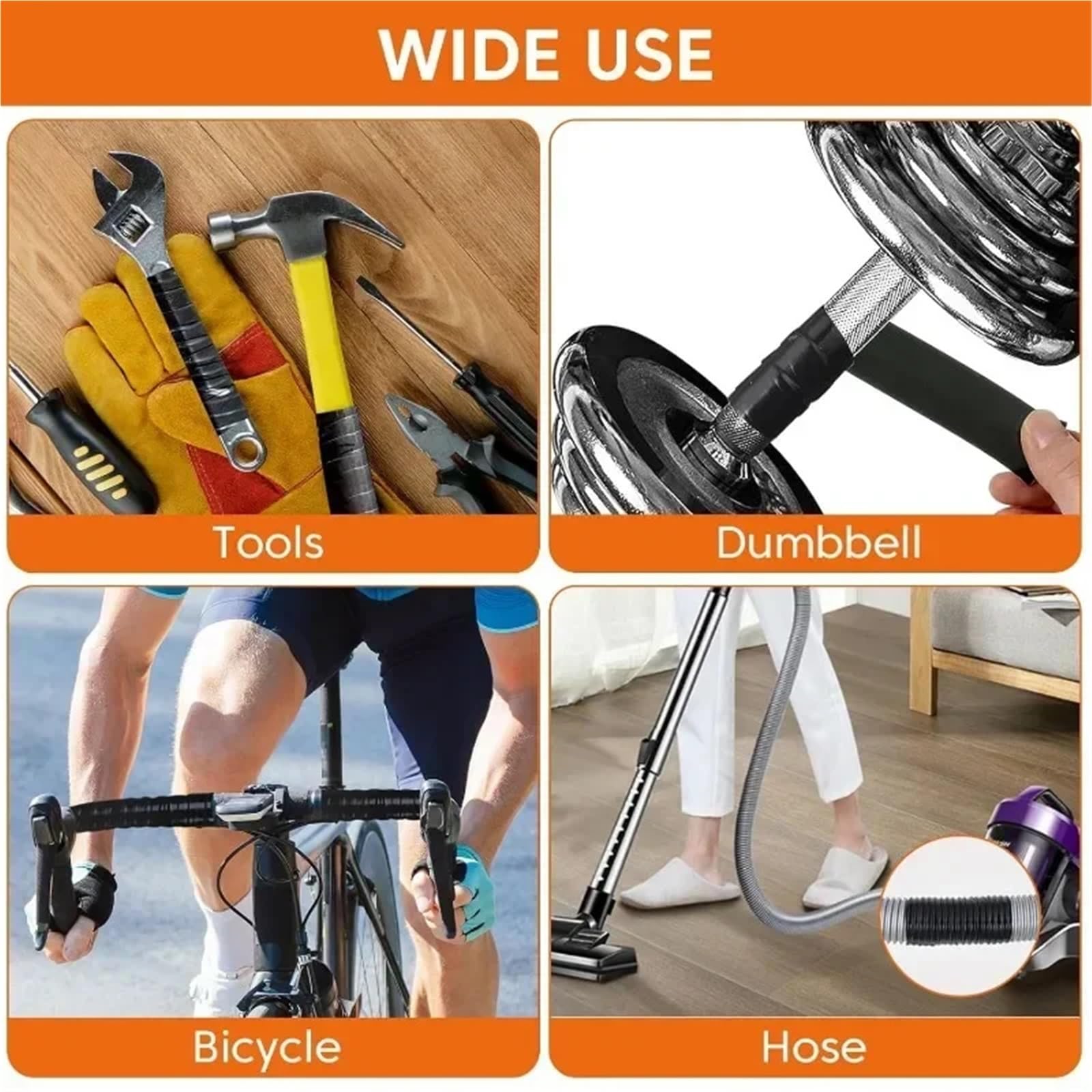 Cinta aislante de caucho de silicona autofusible, Cinta de manguera de silicona autofundible, 0,5 mm, 10 rollos, negro/blanco, 1 pulgada x 10 pies(Black)
