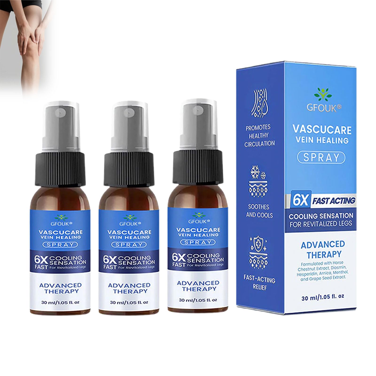 GFOUK VascuCare Vein Healing Spray, Professional Vein Soothingspray, GFOUK VeinGuard Herbal Spray for legs, Natural Varicose Vein Soothing Sprays, For All Skin Types (3 Bottle)
