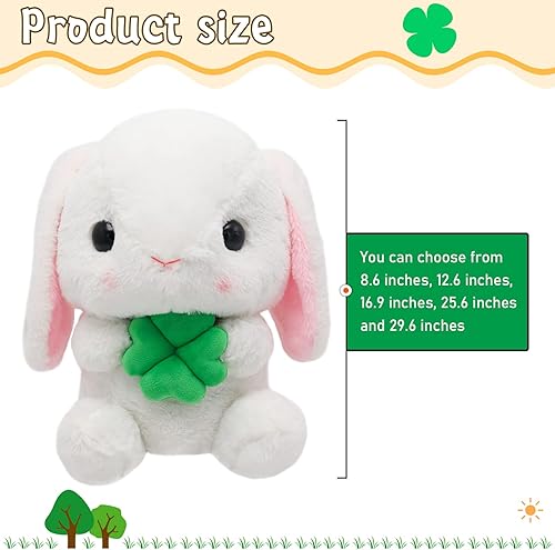 Miniatura 2 de Enhopty Conejito de peluche de conejo de Pascua con orejas de Pascua, peluche de conejo blanco con zanahoria, esponjoso, kawaii, suave almohada para
