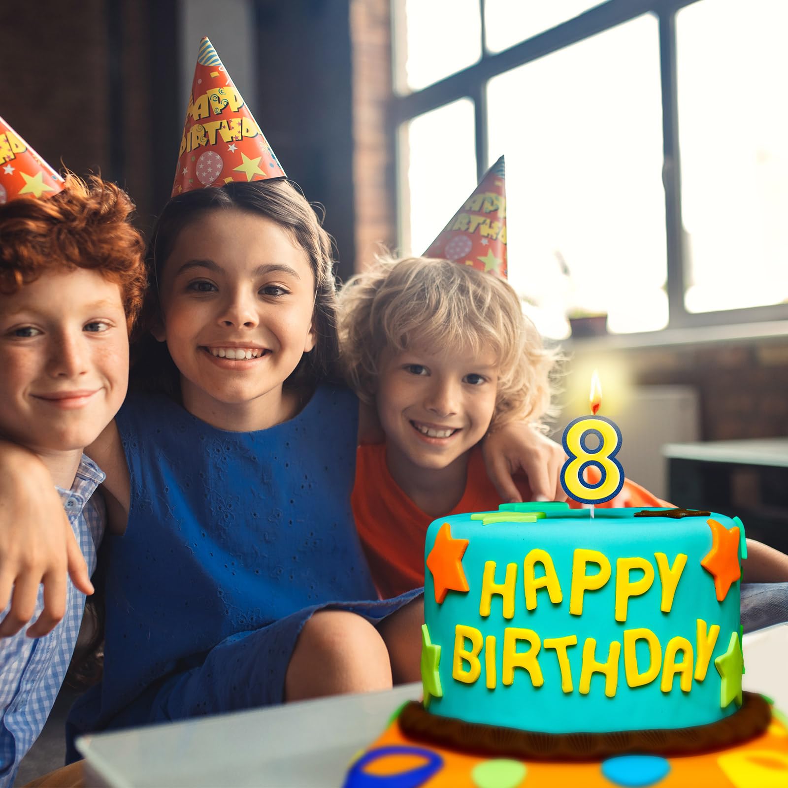 MTLEE Cartoon Number 7 Birthday Candle - Blue & Yellow Wax Cake Candle For Parties