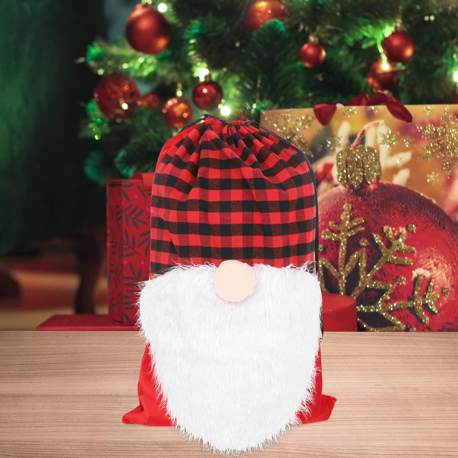 Amosfun 2 Pièces de Noël sachets bonbons noel sachet confiserie noel de de gnome grand pochette réutilisable de noël en tissu rouge