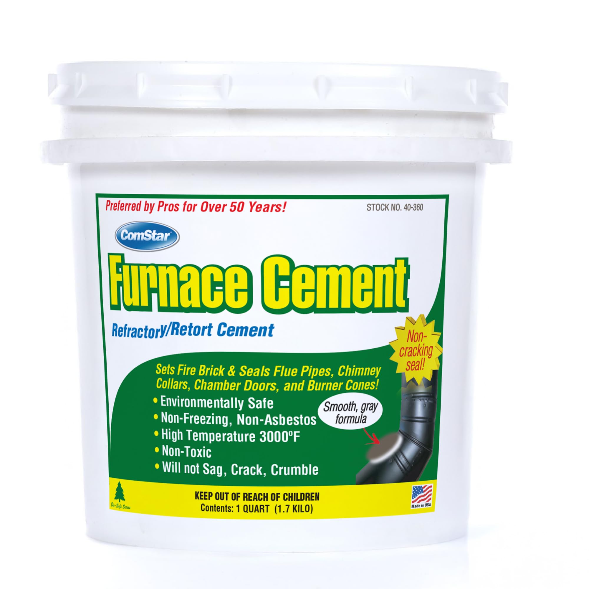 ComStar Furnace Cement, Ready-to-Use Refractory & Retort Cement, High Temperature Cement, Fireproof, Acid-Proof, Gas-Tight, Smokeless, Bonds to Stone,