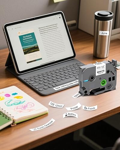 Vista 14 de 6 cintas TZ de 0.47 pulgadas laminadas de 0.47 pulgadas de repuesto para cinta de etiquetadora Brother, compatible con Brother PTouch Label Maker