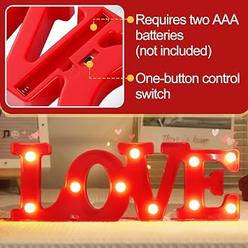 Love Sign LED Valentines Letters Shaped Lights - Marquee Light Up Decorations for Romantic Valentine's Day Special Night, Neon for Propose Marriage Wedding Anniversary Honeymoon Home Decors (Red)