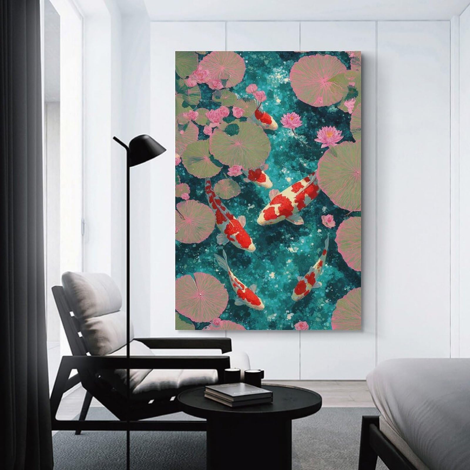 Junmoney Home Decor Wall Art Japanese Pond of Koi Fish And Lily Pads, 16x24inch(40x60cm), for New Homes, Bedrooms Or Workspaces, Home Decor Gift with Stylish Appeal