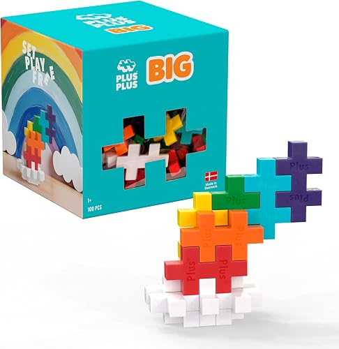 PLUS PLUS Big 100 Piece Rainbow Mix - Large Building Blocks for Toddlers
