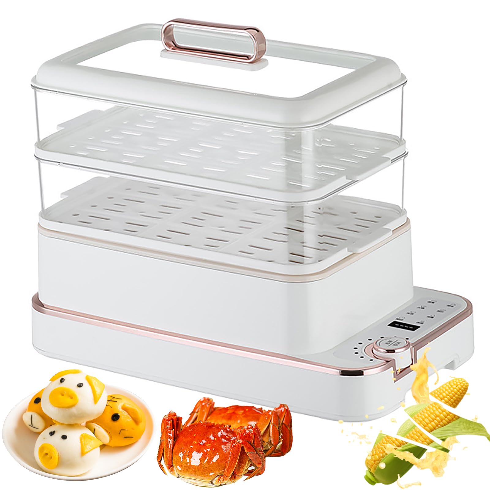 3-poziomowa Parowar 1350 W, Elektryczny Garnek O Pojemności 12 L Z 10-godzinnym Timerem I 8-godzinną Izolacją, 6 Zaprogramowanych Menu, Zabezpieczenie Przed Przypaleniem, Urządzenie Do Gotowania