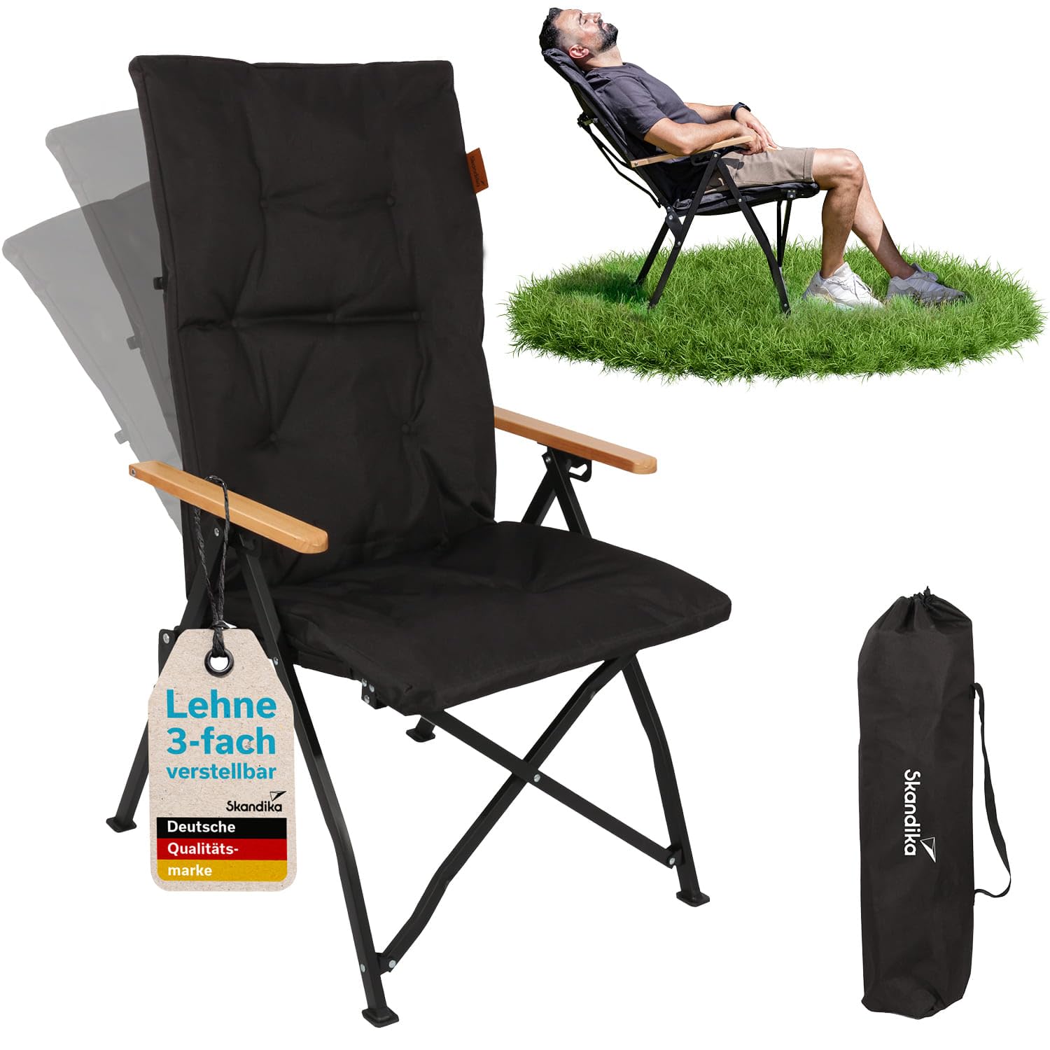 Skandika Fauteuil de Camping Nojata | Chaise de Camping Pliable, Dossier réglable 3 Positions, léger 5,2 kg, Max 120 kg | Chaise Pliante pour Exterieur, Jardin, Festival, Balcon