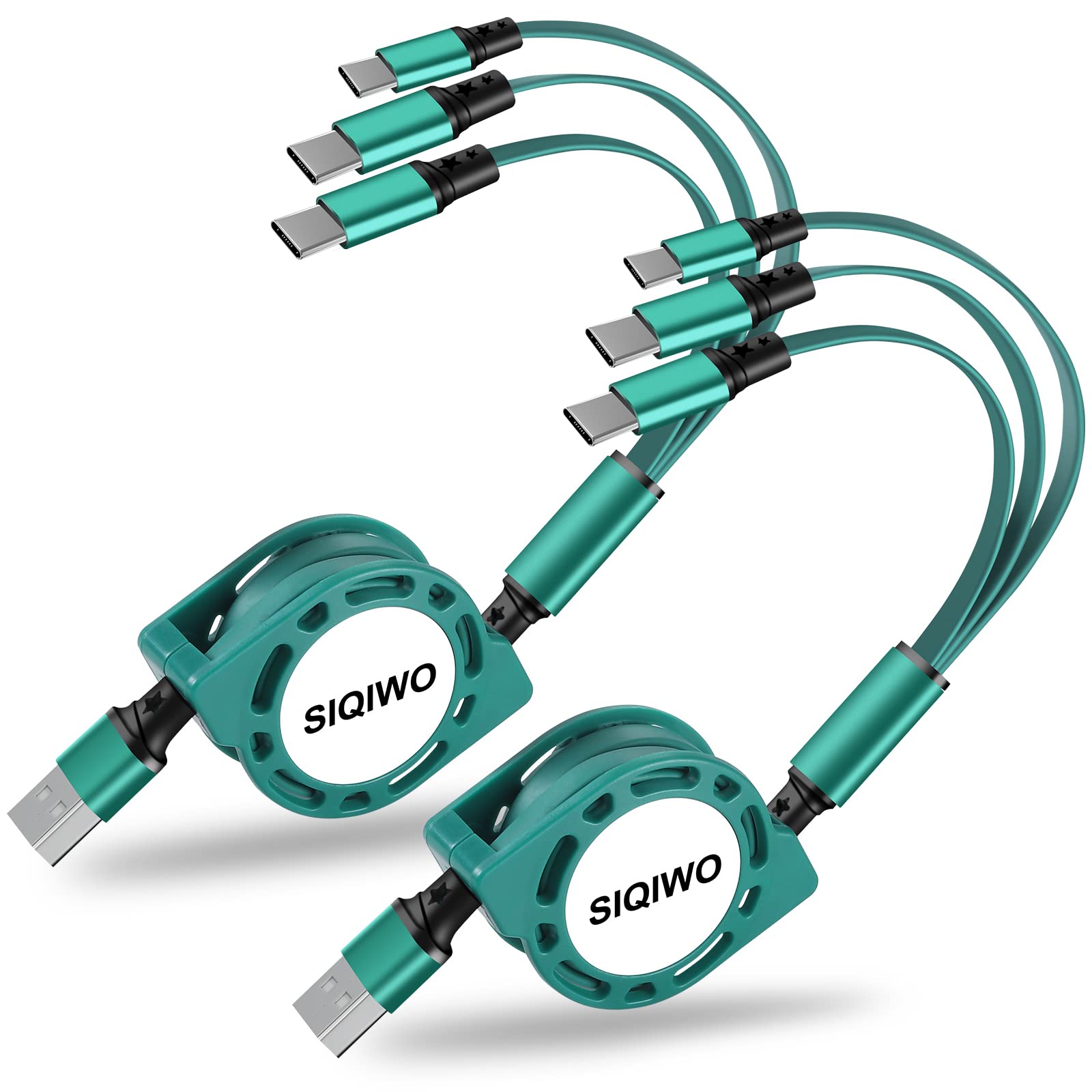 SIQIWO マルチUSB C 巻き取り式ケーブル 急速充電 [1M 2本パック] QC 3.0 充電ケーブル 3つのUSBタイプCコネクタ付き iPhone 15 16 17シリーズ Samsung Galaxy S25 Edge S24 S23 S20 Ultra LG Fujitsu Sony Nintendo Switch PS5に対応