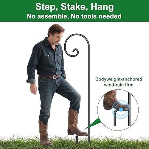 Miniatura 2 de BEAU JARDIN - Paquete de 2 cayados con gancho curvo de 65 pulgadas de alto 12 pulgadas de diámetro, de metal sólido de alta calidad, no hueco, para