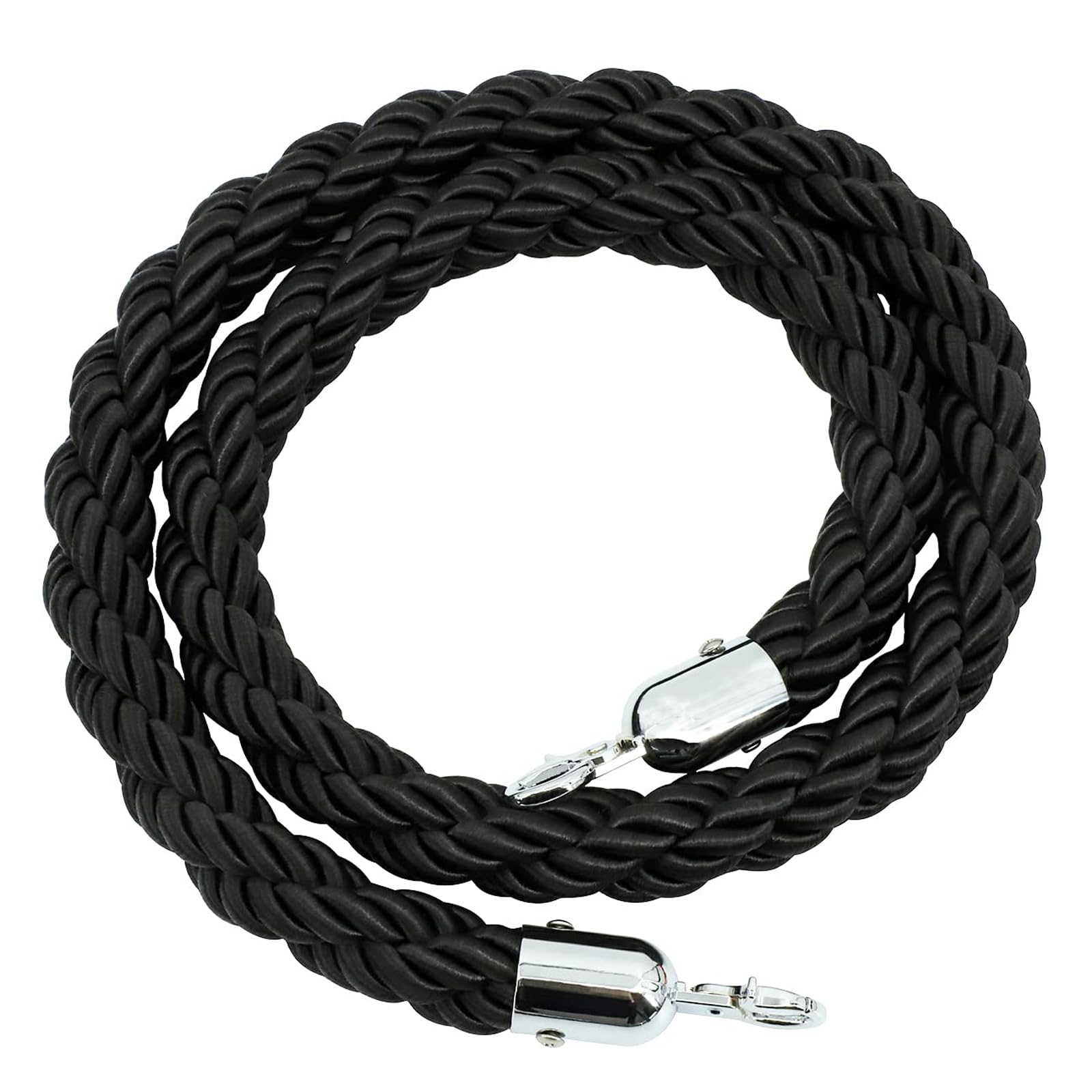 Cordón de bloqueo negro de 1,5 m para colas, sistema de guía personal, pasamanos, cuerda, ganchos, nailon, tracción, cinta de