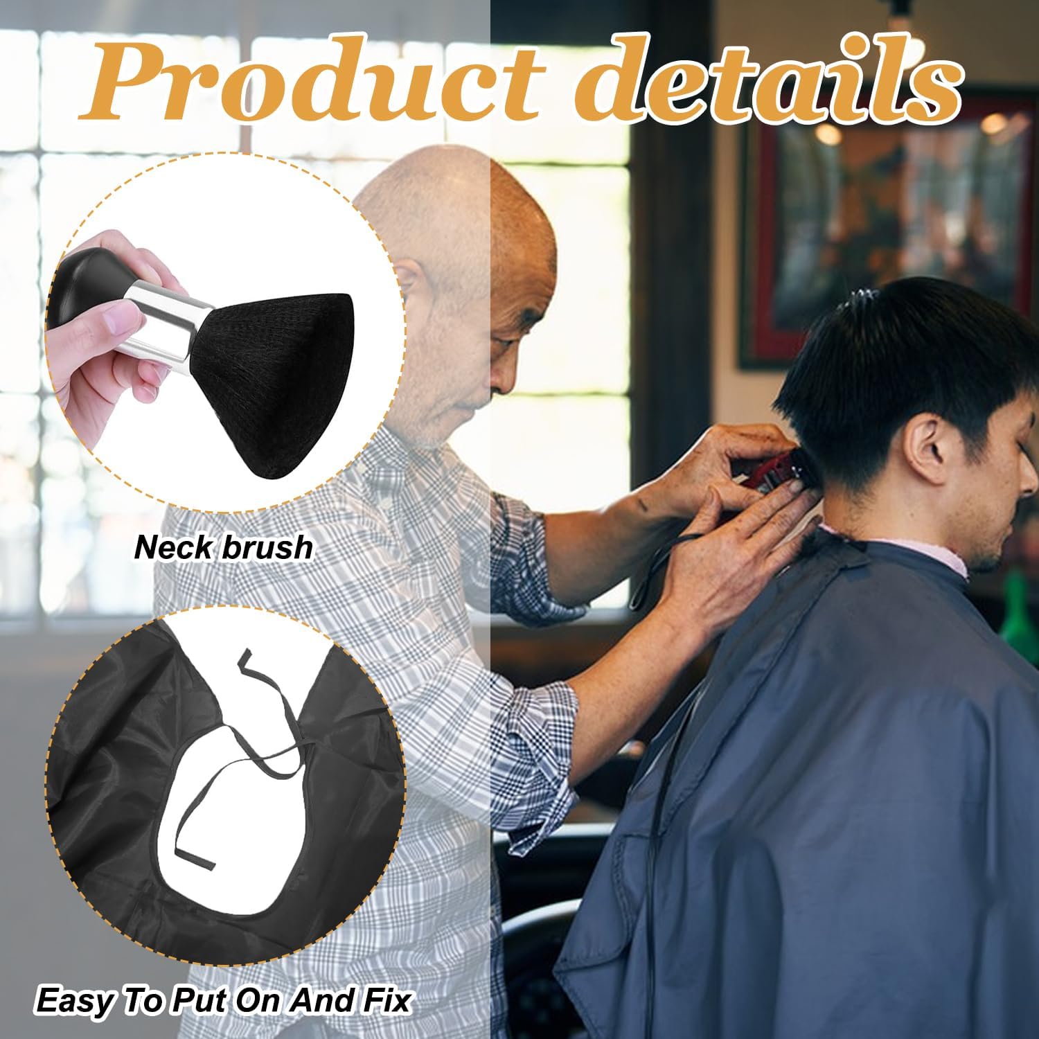 6PCS Barber Set,Hair Cutting Barber Cape with Neck Duster Brush and comb, Professional Salon Cape for Hair Cutting, Perfect for Home or Salon Use