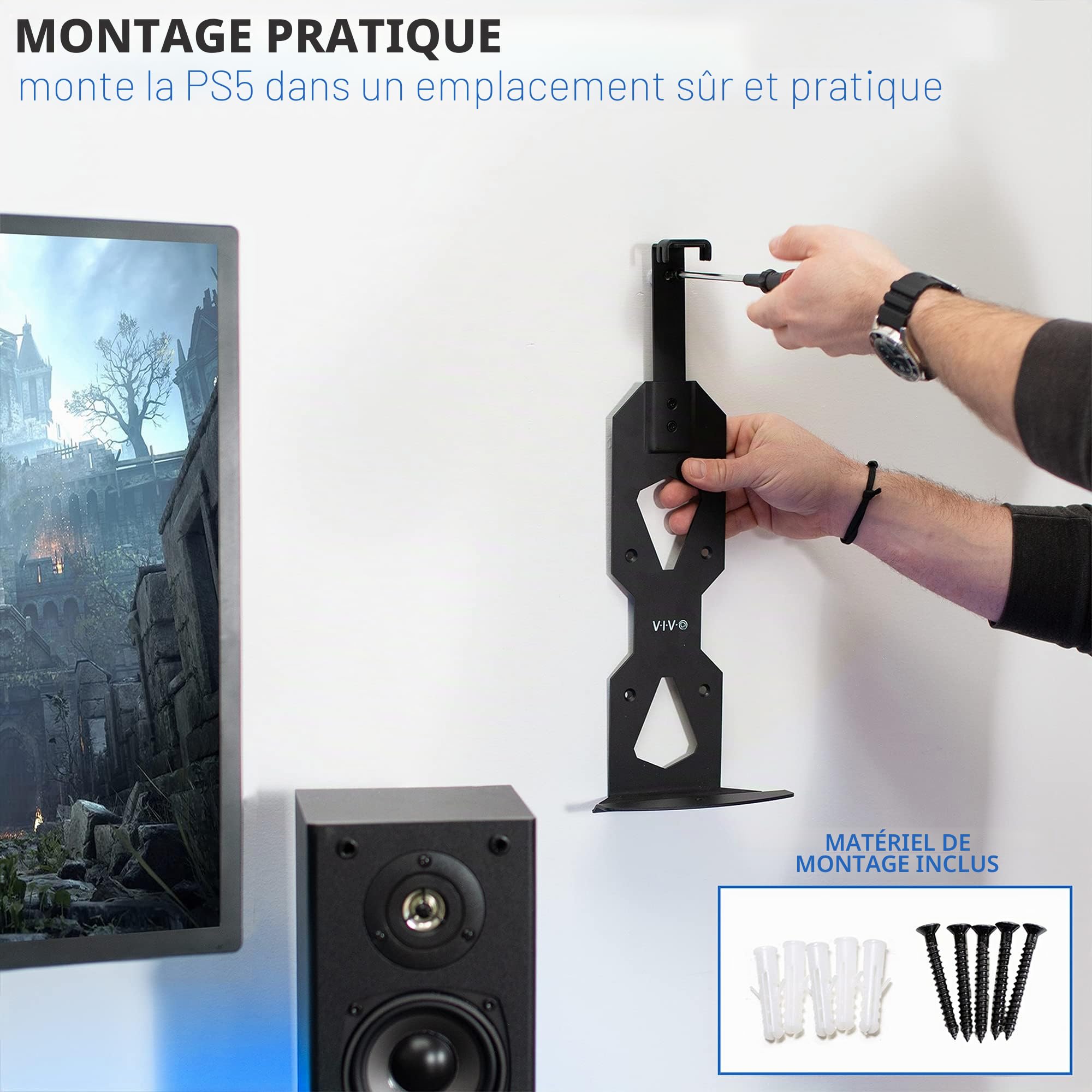 VIVO MOUNT-PS5B Support mural en acier pour console de jeu PS5, écran vertical pour Playstation 5, design ouvert, noir