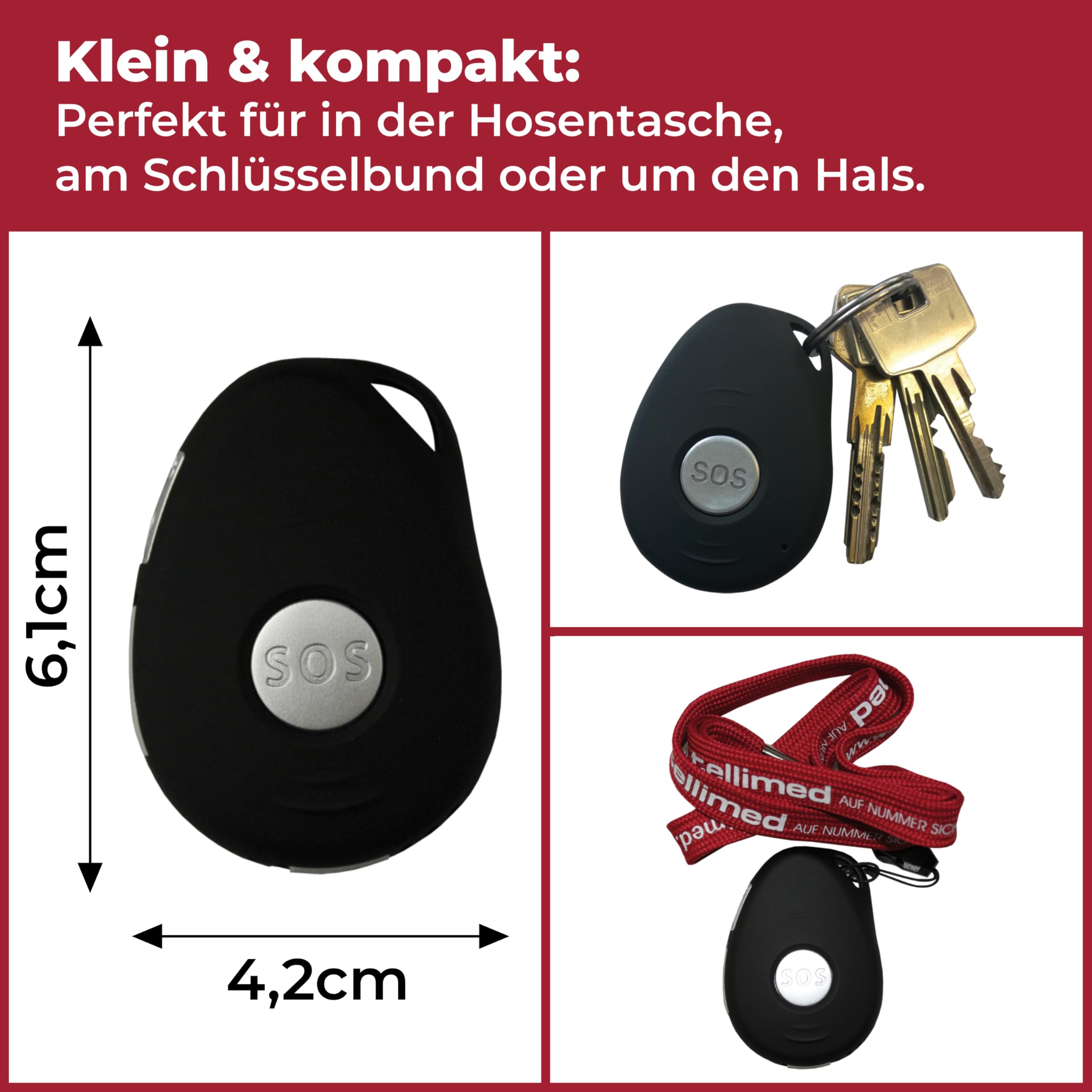 tellimed Mobile GPS Tracker Senioren mit Ortung, Telefonfunktion, Sturzerkennung & SOS Notrufknopf für Senioren, Erwachsene & Kinder - GPS Tracker ohne ABO mit SIM Slot