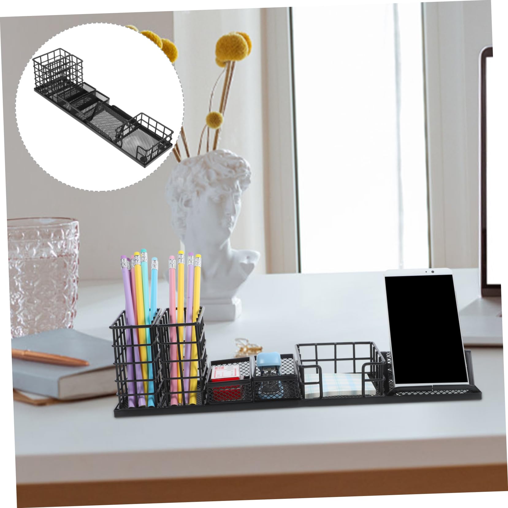 Organizer da Scrivania Metallo Nero Set Portaoggetti per Cosmetici Cancelleria e Prodotti per La Della Organizer Desktop Resistente per Ufficio e Casa