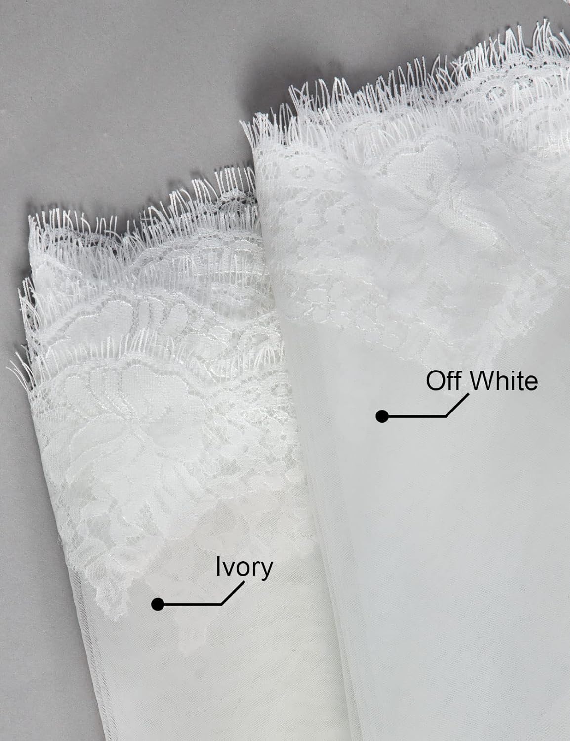 Wedding Bridal Mantilla Veil Eyelash Chantilly Lace Trim Waltz Cathedral Length Ivory White