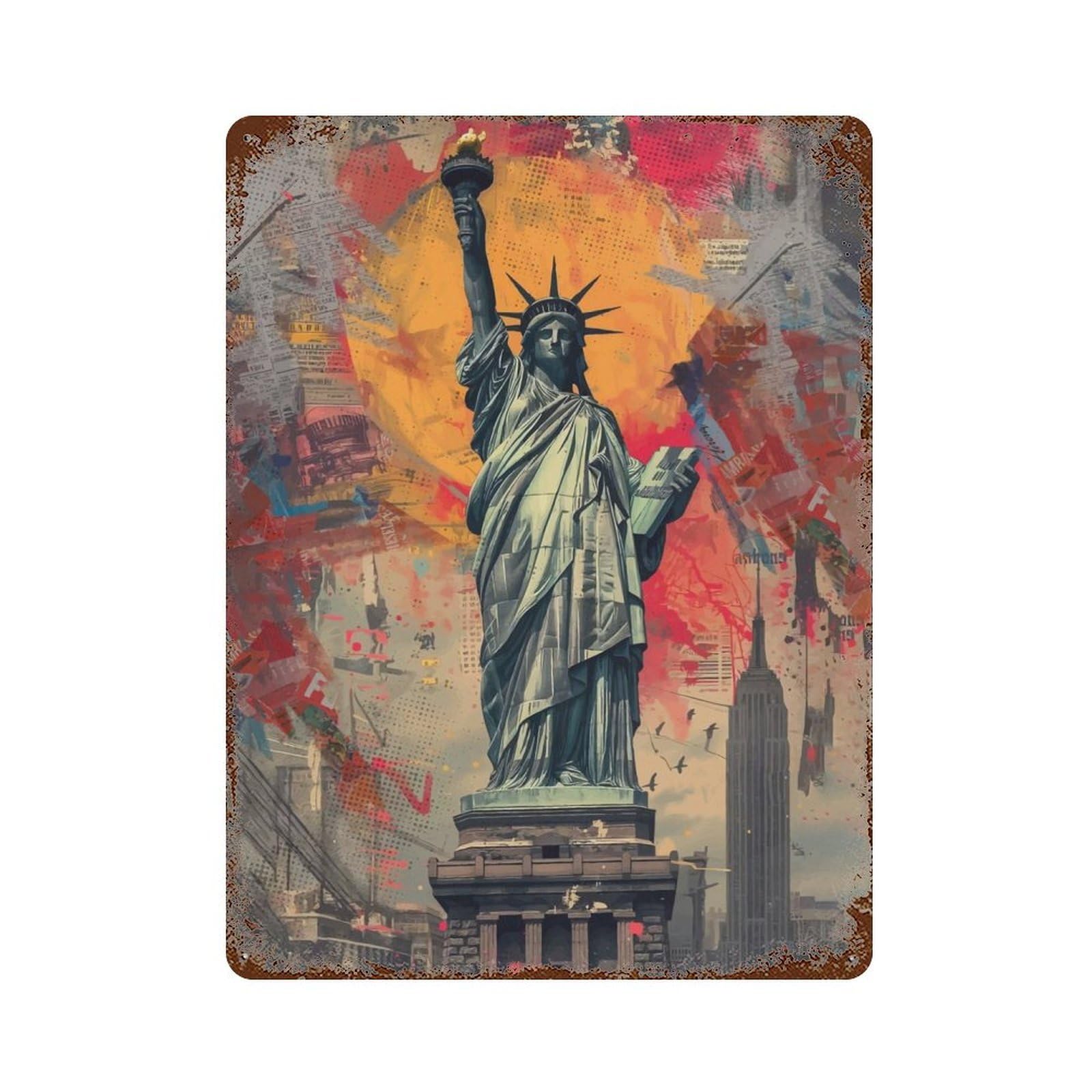 Liberty Rust Effect Tin Sign 15.7"x11.8", Industrial Home Decor for Garage, Bar And Workshop Decor
