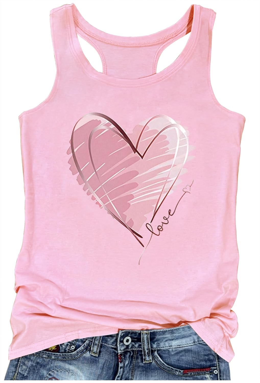 Valentines Tank Tops for Women Loves Heart Graphic Racerback T Shirts Casual Basic Tank Tops Sweet Tees Camis