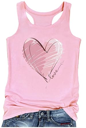 Valentines Tank Tops for Women Loves Heart Graphic Racerback T Shirts Casual Basic Tank Tops Sweet Tees Camis