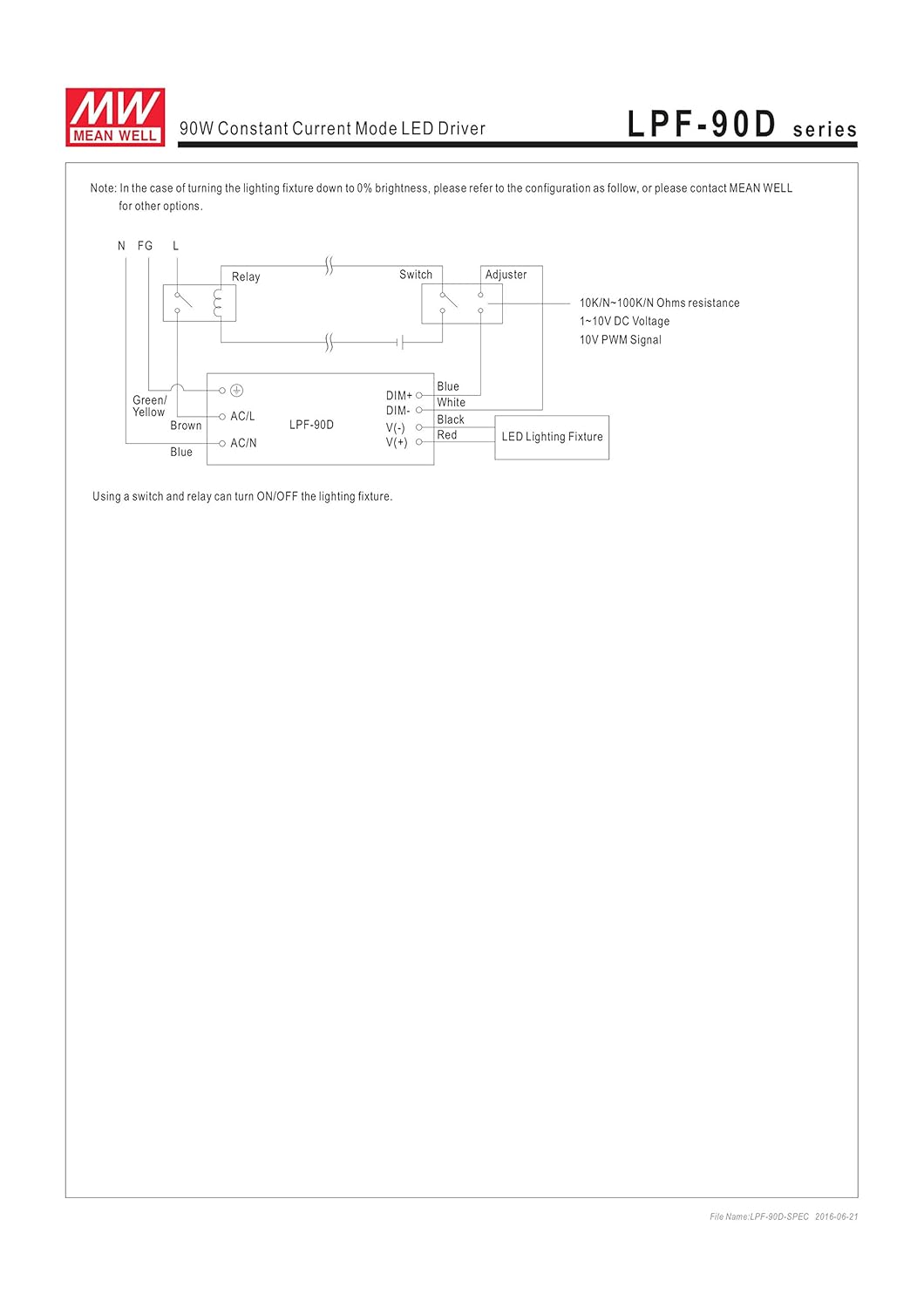 MW Mean Well LPF-90D-48 48V 1.88A 90.24W Single Output LED Switching Power Supply with PFC