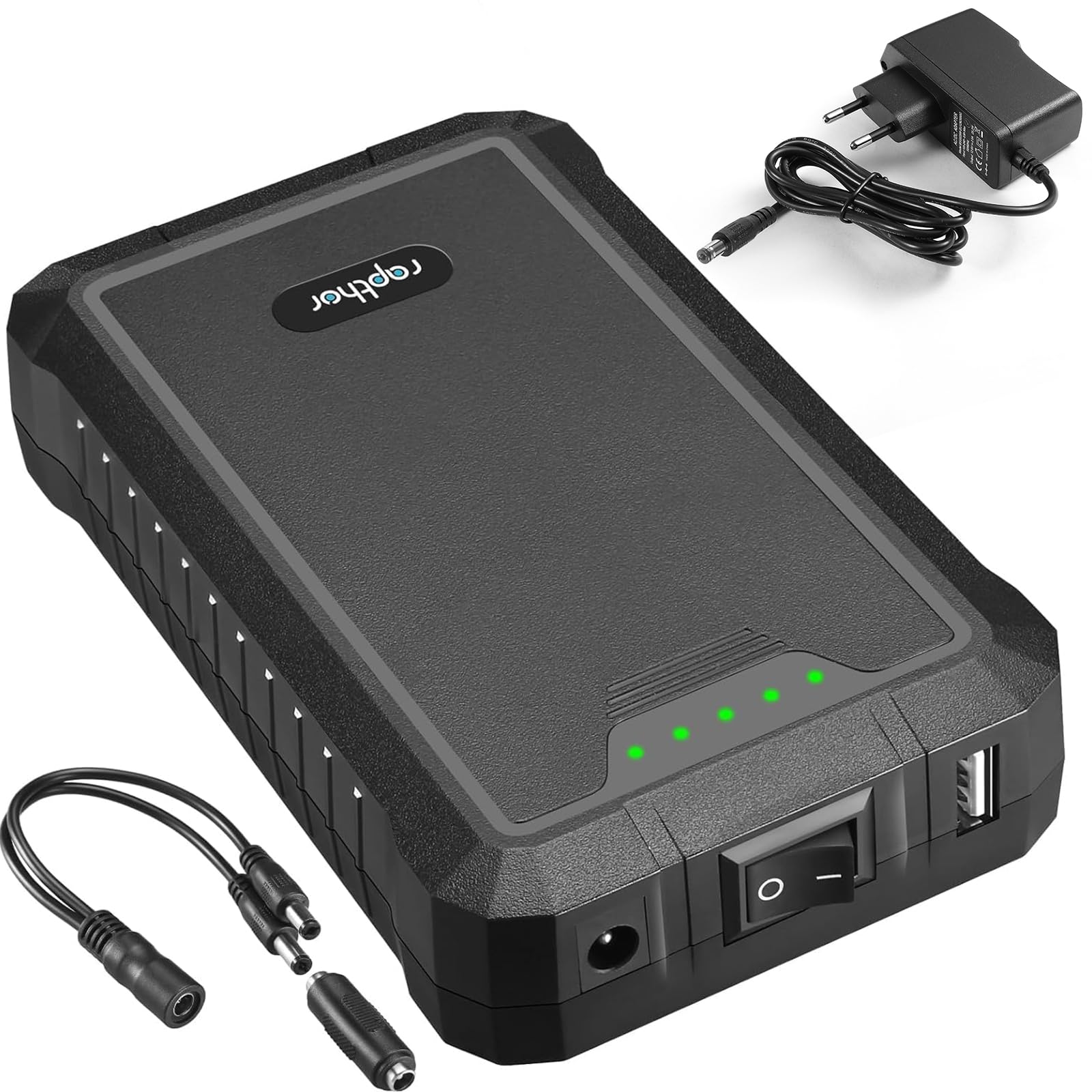 Rapthor Akumulator litowo-jonowy do wielokrotnego ładowania, 12 V, 6500 mAh/5 V, 13000 mAh, wyjście prądu stałego i szybka ładowarka do taśm LED, routerów, kamer monitorujących, telefonów
