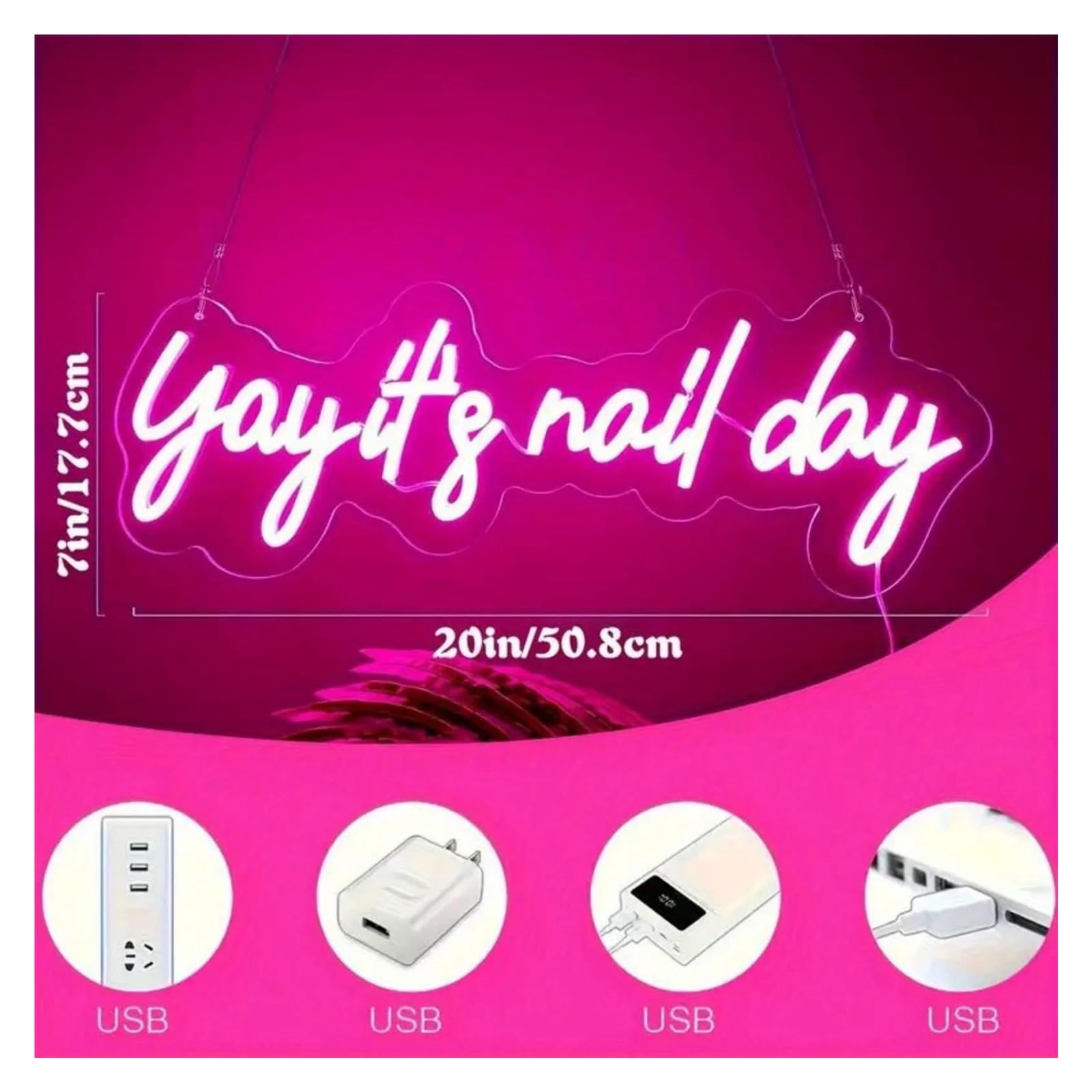 Scritta luminosa Decorazione Da Parete Neon Yay It's Nail Day, Decorazione Per Nail Art Rosa Da Salone, Accessori Neon Per Ragazze 50.8x17.7cm