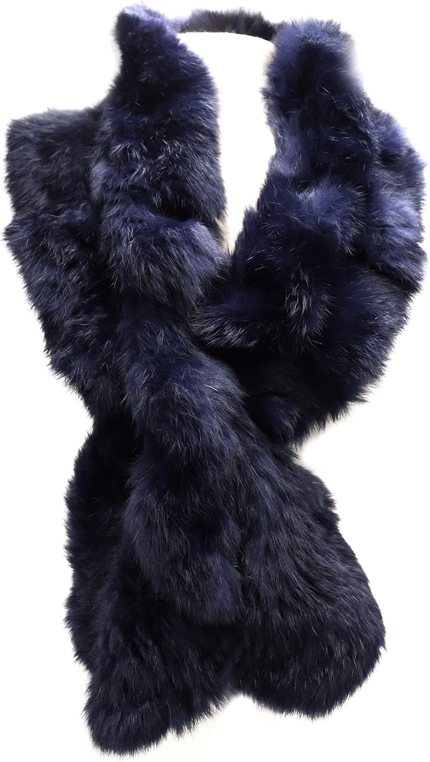 surell Long Ruffle Rabbit Fur Pull-Through Scarf - Women's Luxurious Neck Trim Scarves