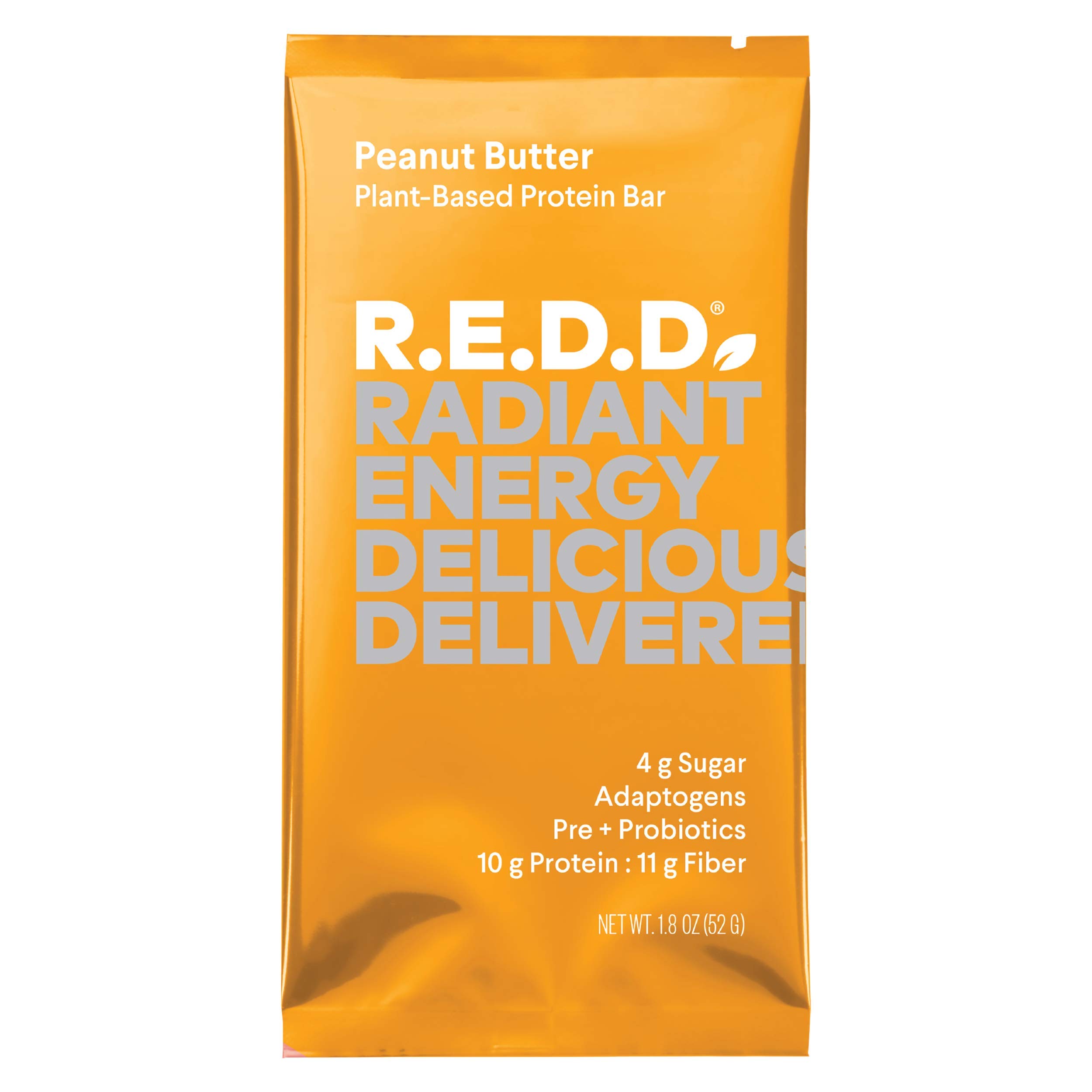 REDD Vegan Protein Bar - Peanut Butter - 6 Bars - Healthy Snack with 10g Plant-Based Protein, Low Sugar, Gluten-Free, Dairy-Free, High Fiber, Probiotics