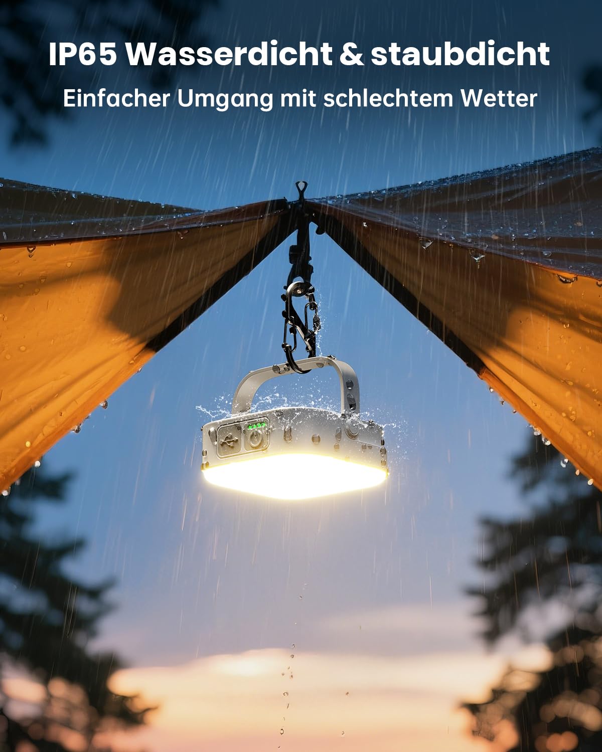 Eventek Campinglampe 4000LM, 10000mAh LED Outdoor Camping Licht Bis zu 100+Stunden & 4 Modi, IP65 Wasserdicht Tragbar Aufladbar Zeltlampe für Camping, Stromausfälle, Wandern, Notfall, 1 Stück Solar