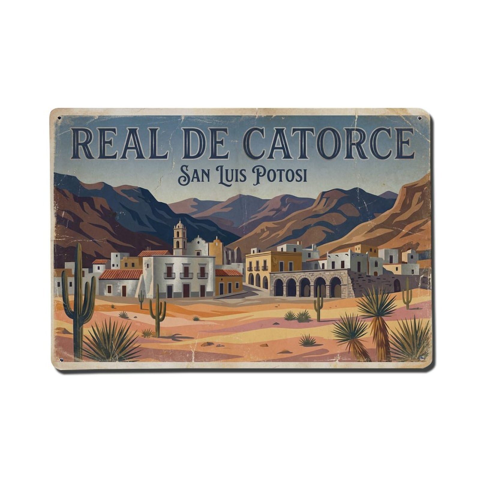 Cxhjca 8X12inch(20X30cm) Travel Vintage Mexico Real De Catorce Metal Tin Sign