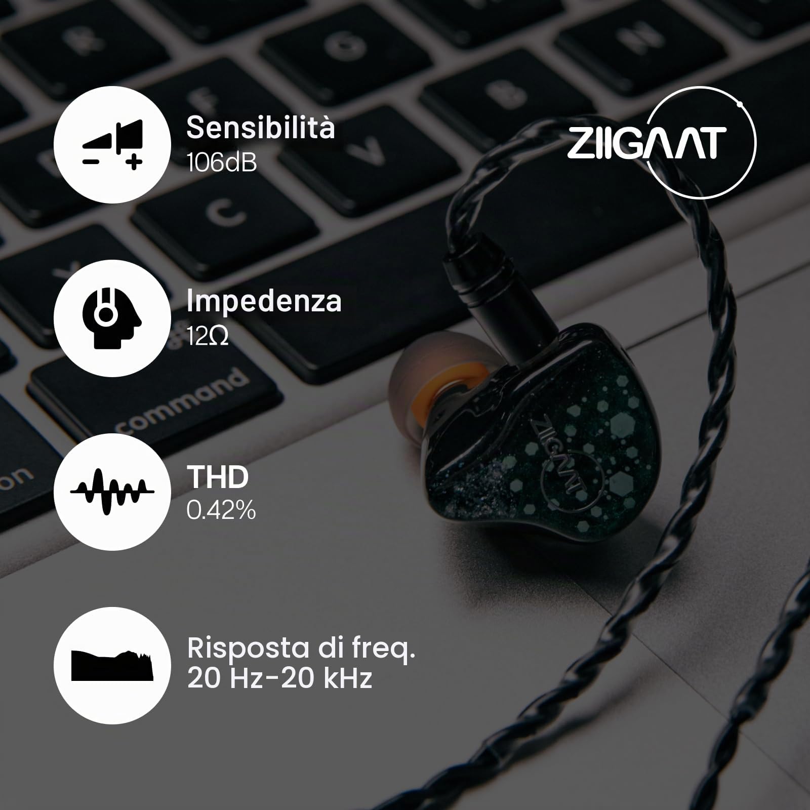 Linsoul ZiiGaat Arcanis In Ear Monitor, Cuffie IEM Ibride Professionali 2DD+5BA, Cuffie da Gaming, Cuffie HiFi con Cavo Staccabile per Musicisti Audiofili